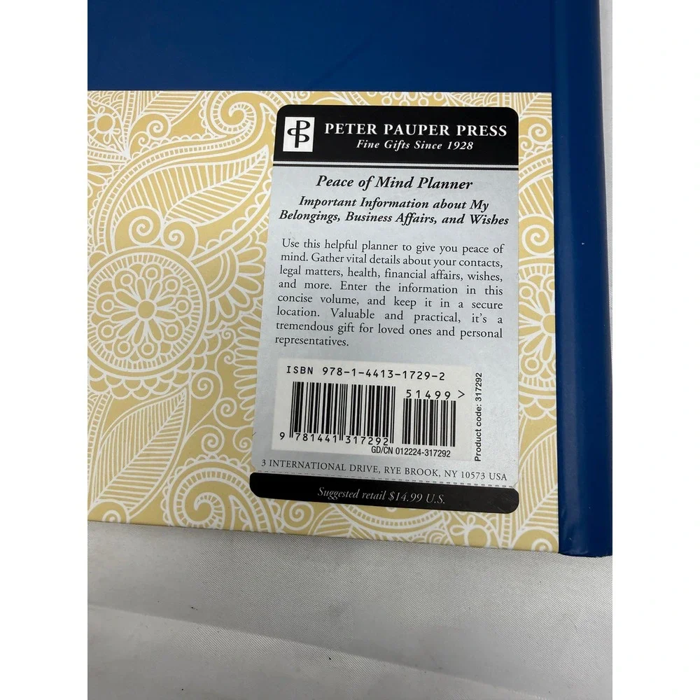 Peter Pauper Press Peace of Mind Planner Estate Organizer Paisley Hardcover